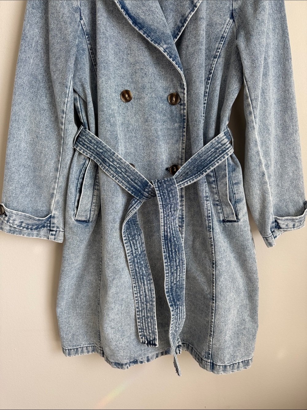 Stoosh Vintage Denim Acid Wash Belted Trench Coat Dress XL - Picture 4 of 12
